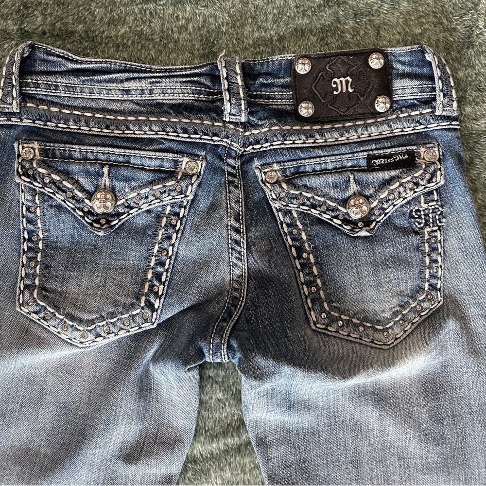 Miss Me Blue Boot Cut Jeans with Ornate Detailing